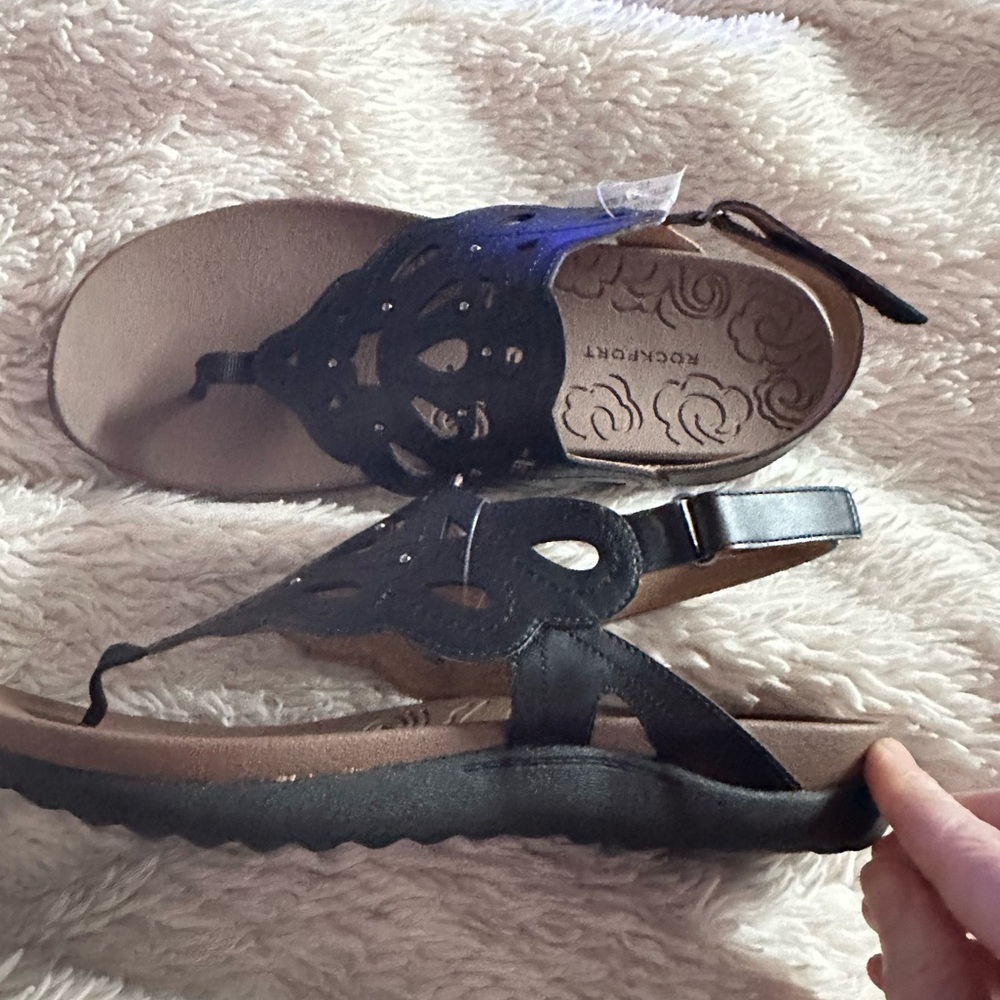 ROCKPORT size 9.5 women's Black Ridge Slingback Leather Sandals NEW - Picture 3 of 16
